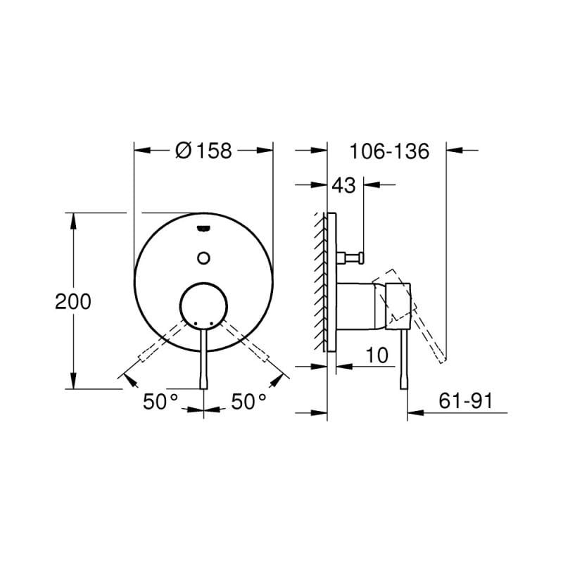 Змішувач для ванни Grohe Essence 24058001 прихованого монтажу на два споживача Хром (54187) - фото 2