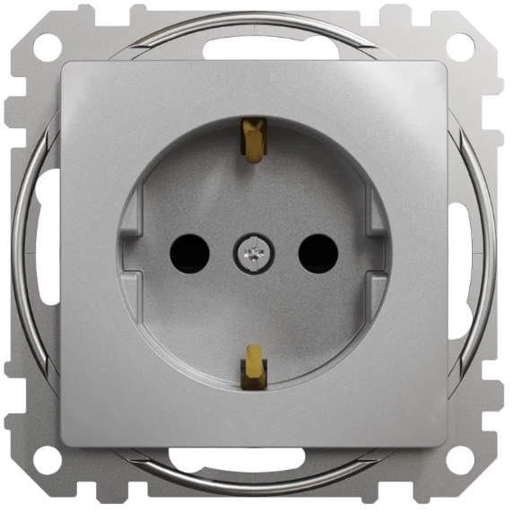 Розетка одинарная Schneider Sedna Design и шторками Алюминий (28518619) Розетка одинарная Schneider Sedna Design и шторками Алюминий (28518619)