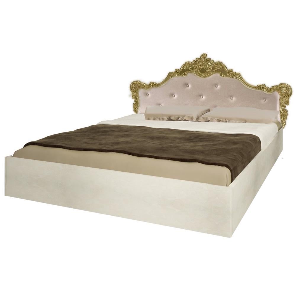 Кровать двухспальная с мягким изголовьем MiroMark с каркасом ламинированная ДСП 180x200 см Бежевый/Черный глянец (JF-39-RB)