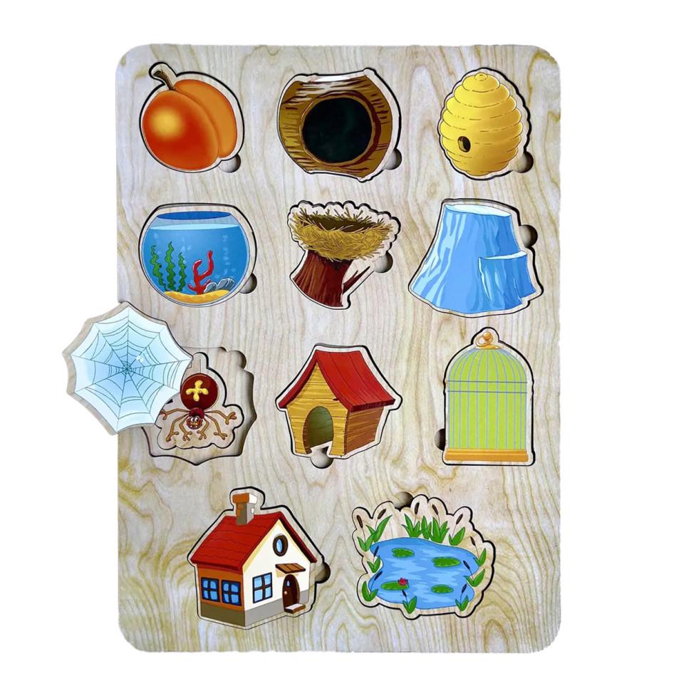 Пазлы деревянные Ubumblebees Кто Где живет сортер 11 пр. 21х29,5 см (IP-177-P-1082)