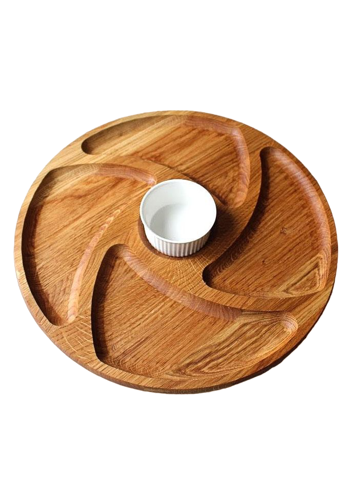 Менажница Krauzer круглая на 4 секции 35 см/соусник дерево (9983232)