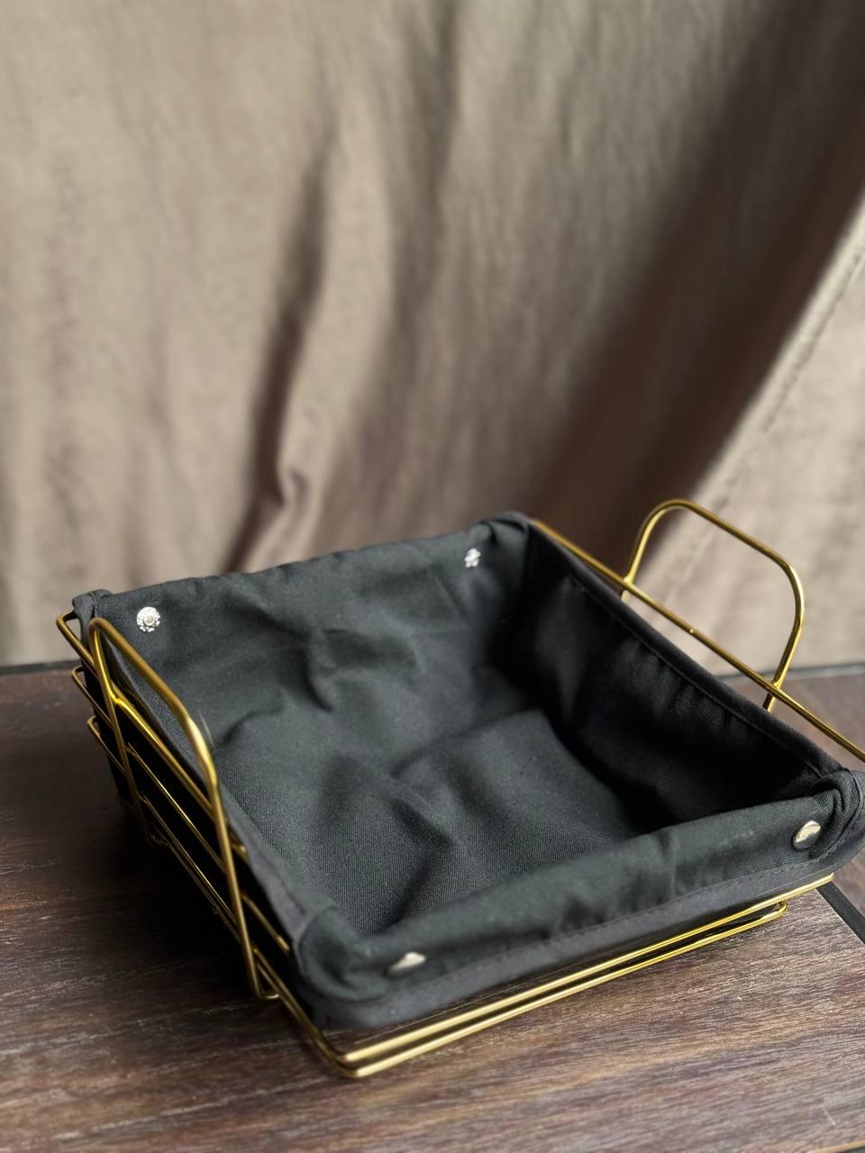 Хлебница-корзина Elisey металлическая с текстильной накладкой 23,5 см Золотой/Черный (9140-001)