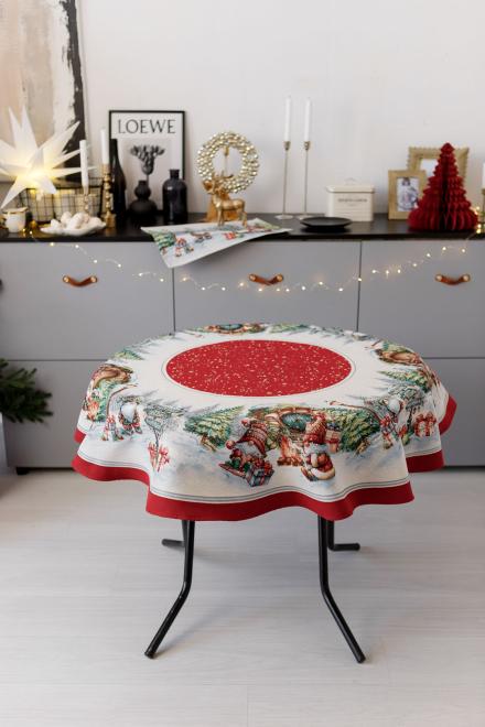 Скатерть гобеленовая с люрексом Прованс Рождественский костер d 140 см (37410)