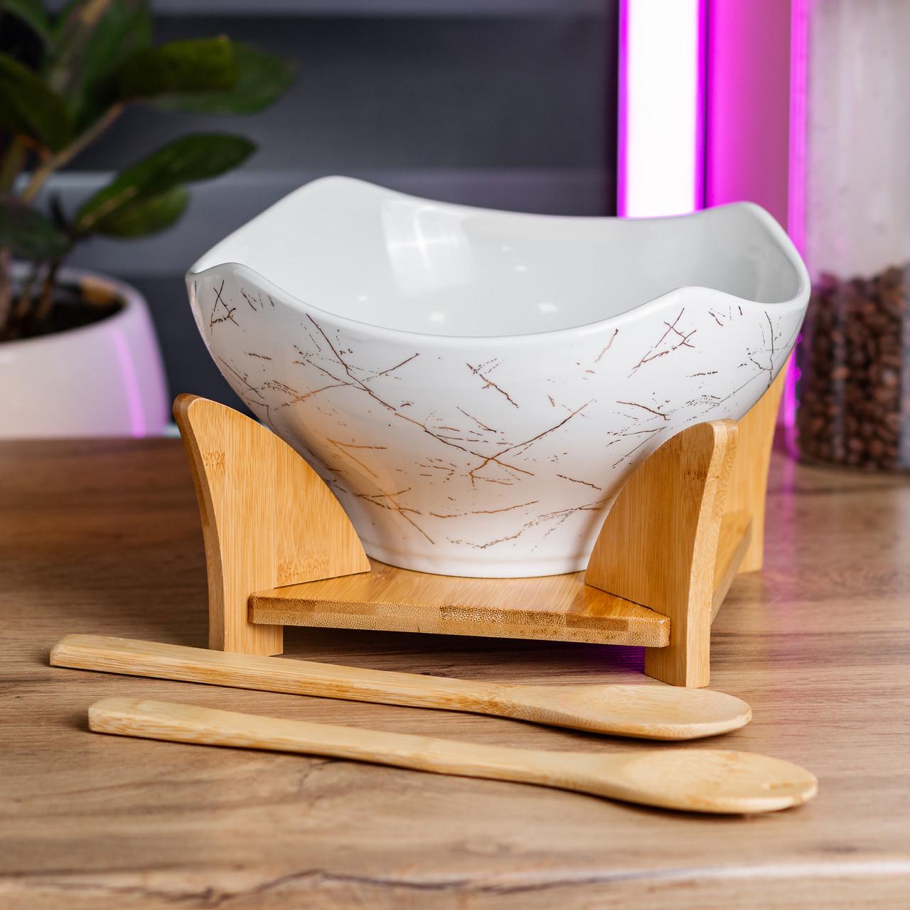 Салатниця керамічна з ложкою та вилкою на підставці 22х22х14 см (HP1228) - фото 2 Салатниця керамічна з ложкою та вилкою на підставці 22х22х14 см (HP1228) - фото 2