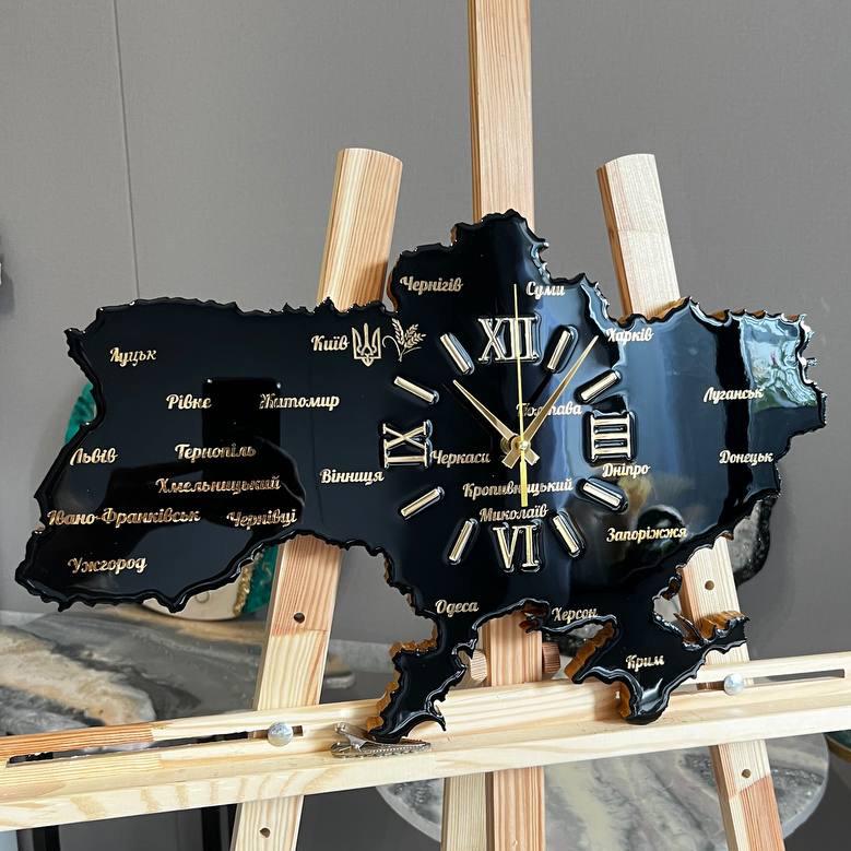Часы настенные из эпоксидной смолы Карта Украины 60x40 см