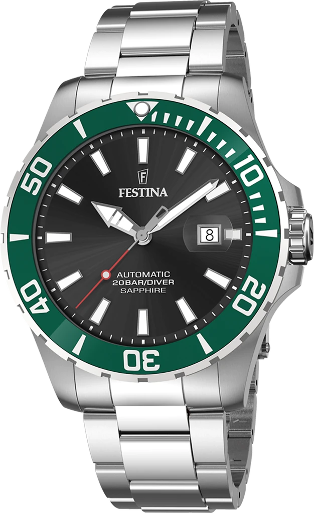 Наручные часы мужские Festina F20531/2 Automatic со стальным корпусом/сапфировым стеклом WR 200 м и черным циферблатом