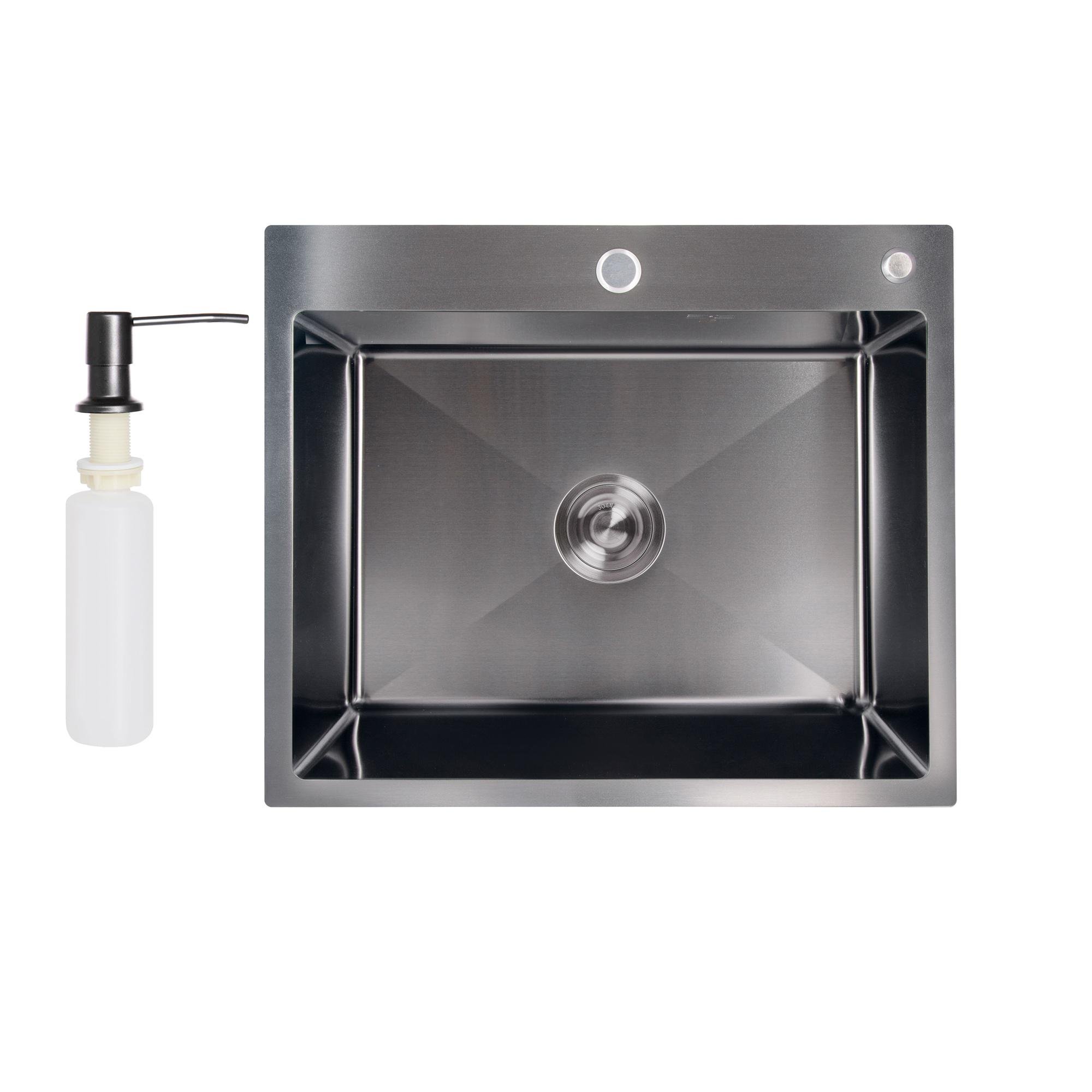 Мийка для кухні інтегрована Lidz Handmade H6050B Brushed Black PVD з дозатором 3/1 мм (31022582)
