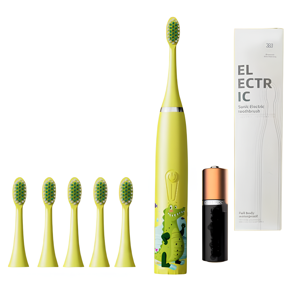 Электрическая зубная щетка детская на аккумуляторе с 6 насадками Желтый (Щ51)