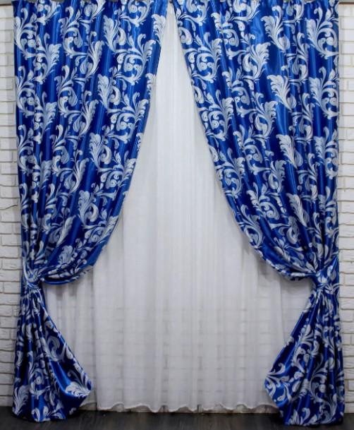 Комплект штор в спальню/гостиную блекаут Лилия 1,5х2,7 м 2 шт. Синий (689ш) Комплект штор в спальню/гостиную блекаут Лилия 1,5х2,7 м 2 шт. Синий (689ш)