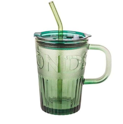 Склянка еко з термостійкого скла з багаторазовою трубочкою 400 мл Зелений (2693105093)
