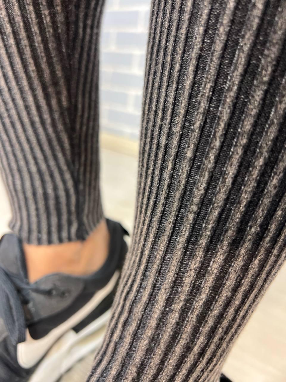 Лосины женские U 166 варенка широкий рубчик плотные теплые высокая талия OS Черный (2939) - фото 4