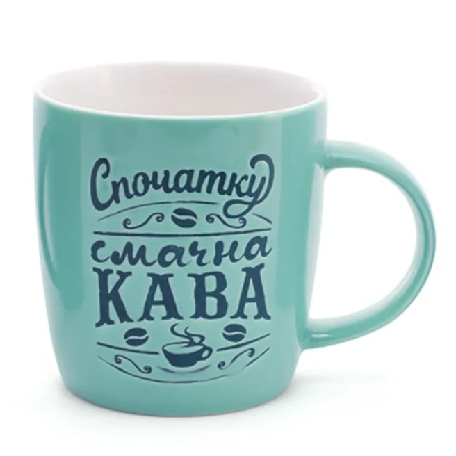 Чашка керамическая Flora "Спочатку смачна кава" 0,35 л Изумрудный (28203)