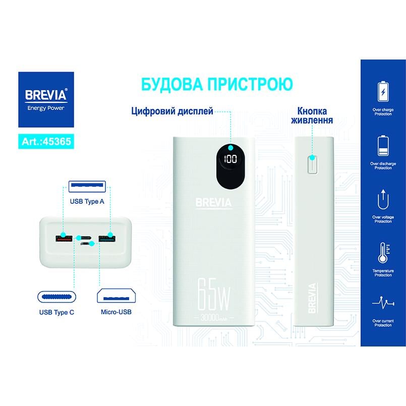 Повербанк (Power Bank) Brevia 30000mAh 65W Li-Pol, LCD - фото 10