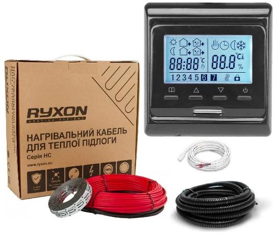 Нагревательный кабель двухжильный под плитку Ryxon HC-20-120 12-15 м² 2400 Вт 120 м с программируемым терморегулятором Black