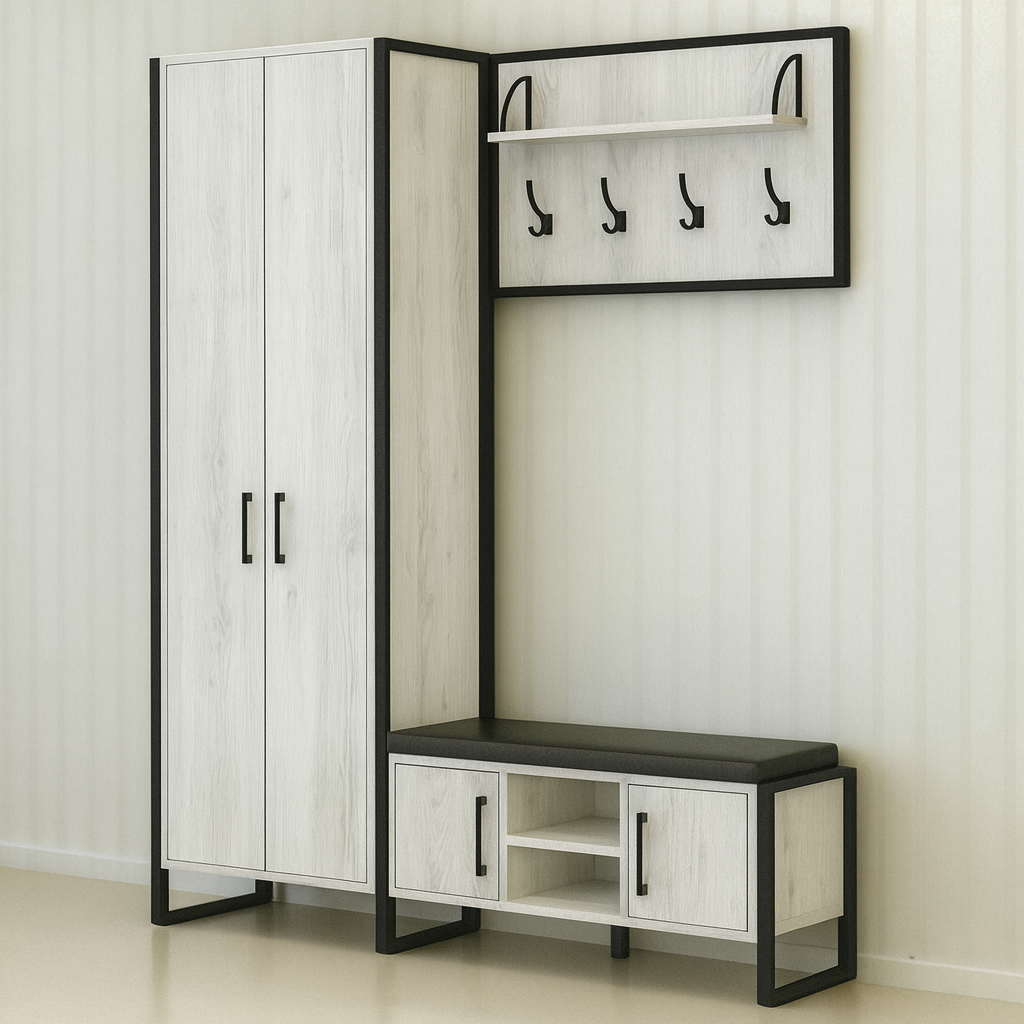 Комплект в прихожую Tobi Sho Рейден ПЛ/5 в стиле Лофт без зеркала 1520x350x1900 мм Дуб крафт белый