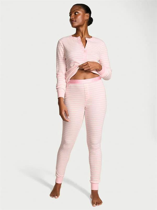 Пижама хлопковая Victoria's Secret Pretty Blossom Pink Stripe Thermal Long Pyjamas Set Regular полоска XS Розовый (27160234)
