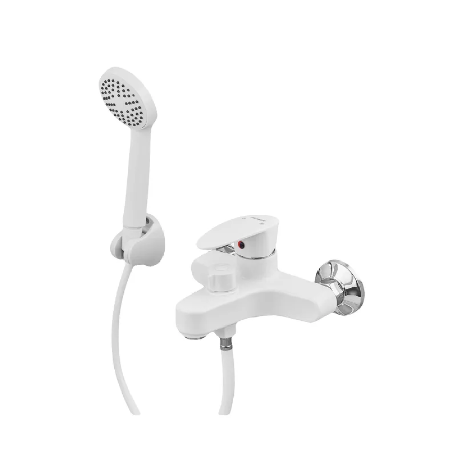 Смеситель для ванной PLAMIX CEZAR-009 Euro SET со шлангом/лейкой/кронштейном White (PM0692)