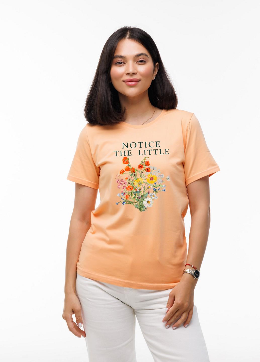 Футболка женская Наталюкс Цветы L Персиковый (4129103102341)