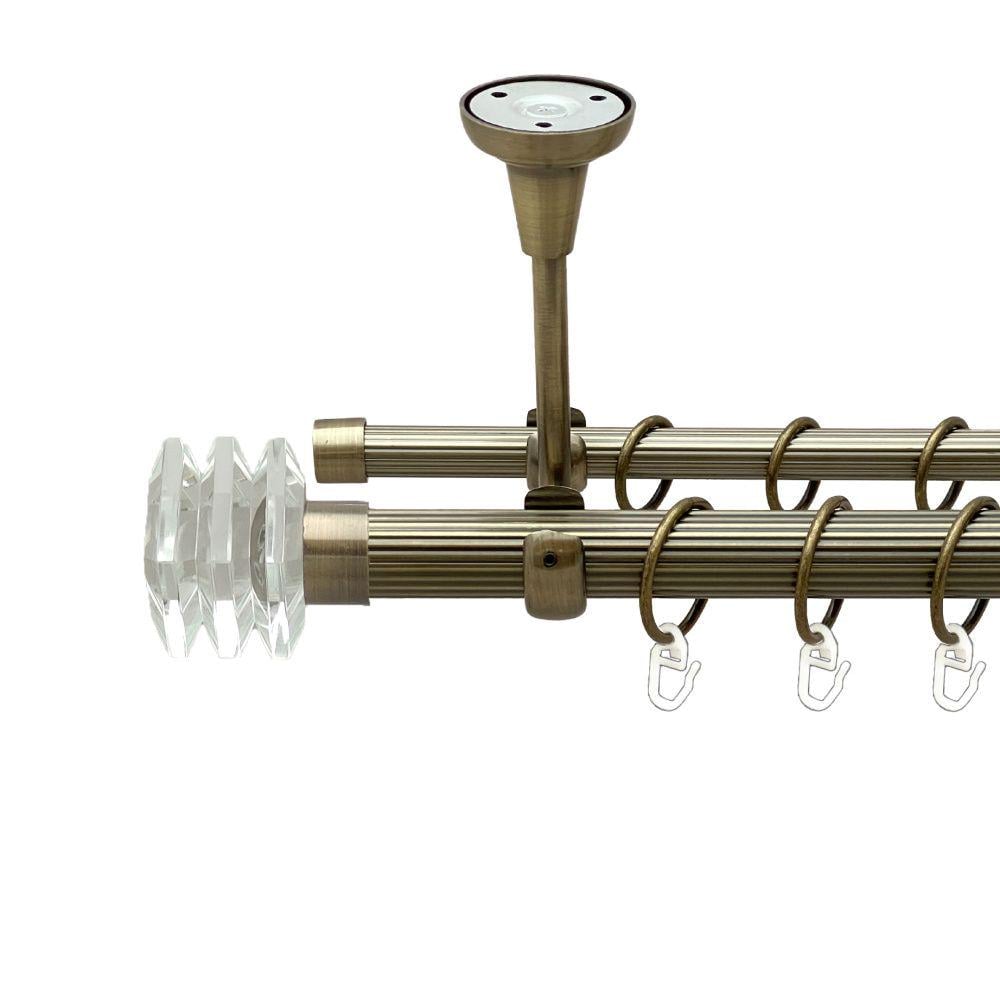 Карниз металлический Orvit Милиора двухрядный открытый к потолку/рифленая труба/кольцо металлическое Антик 25/16 мм 160 см (00-00018757)