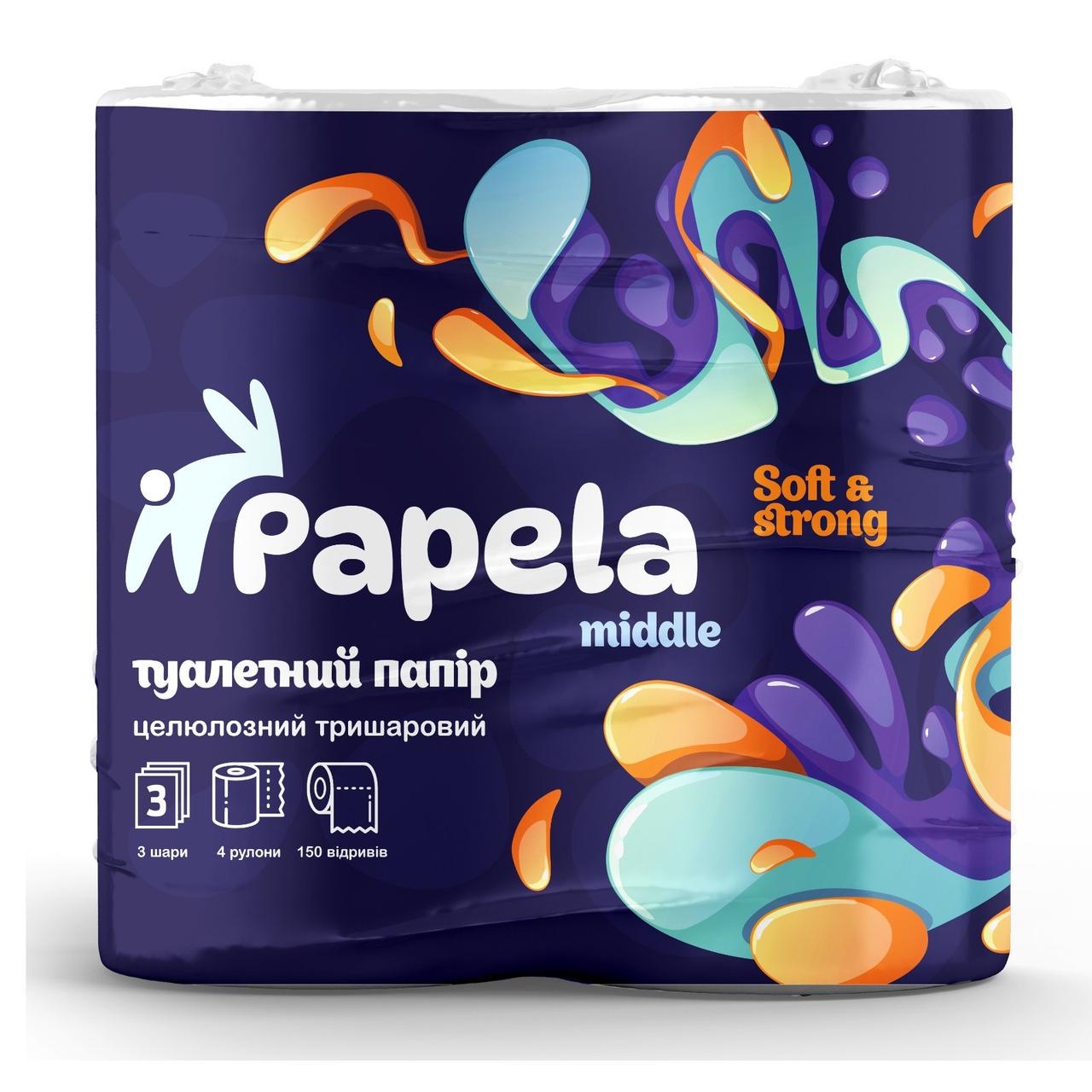 Туалетний папір Papela Middle целюлозний тришаровий 4 рулони