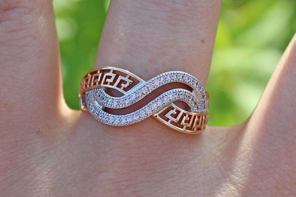 Каблучка Xuping Jewelry Хвилі з грецьким візерунком з родієм р. 16 Золотистий