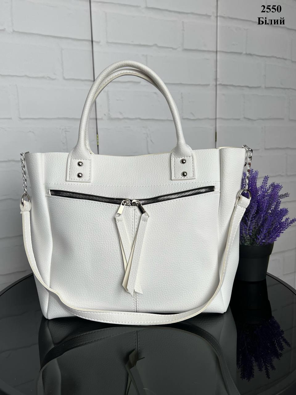 Сумка женская шопер через плечо из экокожи большая качественная для документов Белый - фото 2