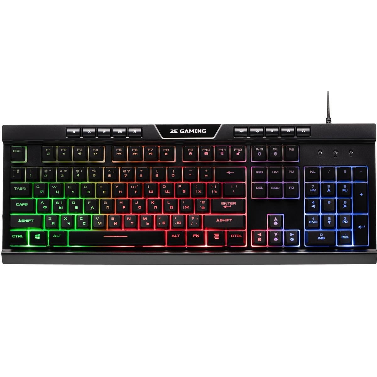 Клавіатура мембранна 2E Gaming KG300UB LED 104 клавіші ENG UKR RU Black (2E-KG300UB)