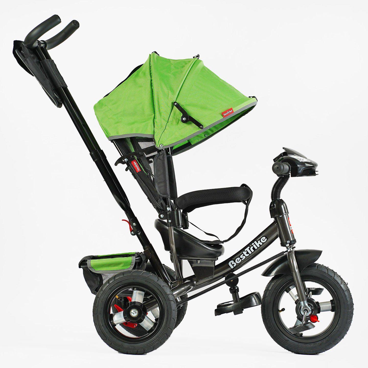 Велосипед дитячий триколісний Best Trike 3390 надувні/фара з USB/пультом/батьківською ручкою Зелений (34-820) - фото 2