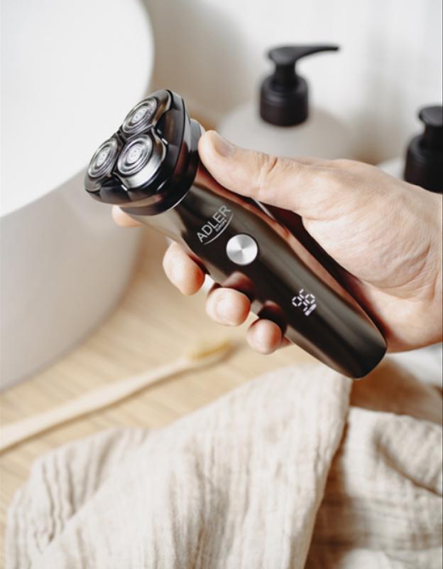 Електробритва для чоловіків Adler AD 2945 роторна акумуляторна з LCD дисплеєм тримером і USB 5 Вт Сірий - фото 7