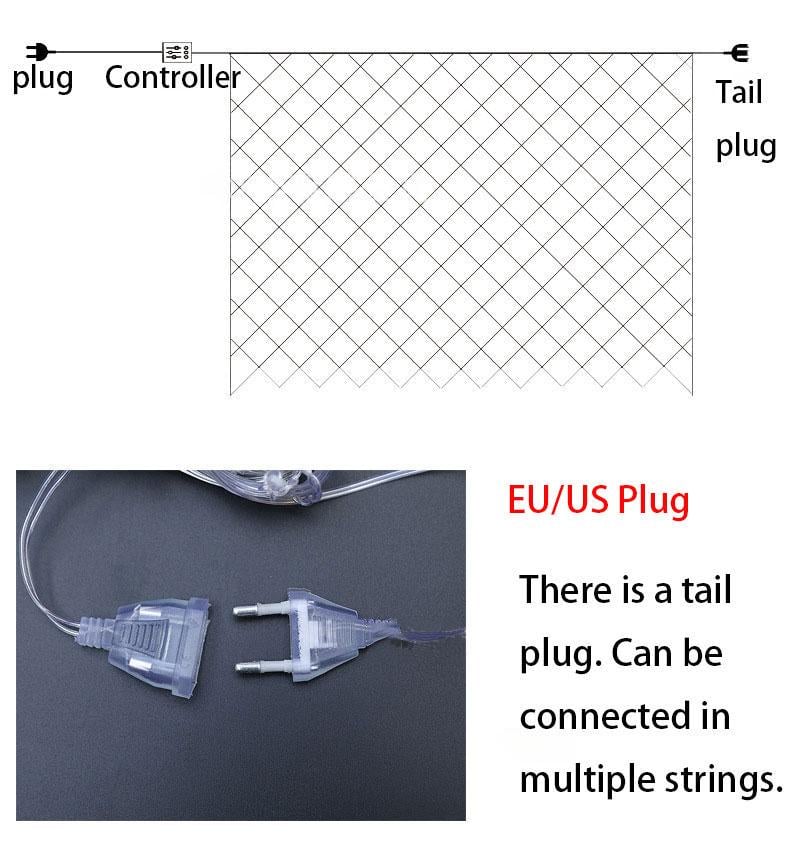 Гирлянда-сетка уличная от сети прозрачный шнур 2х2 м 120LED Золотой (1000-RV81G) - фото 7 Гирлянда-сетка уличная от сети прозрачный шнур 2х2 м 120LED Золотой (1000-RV81G) - фото 7