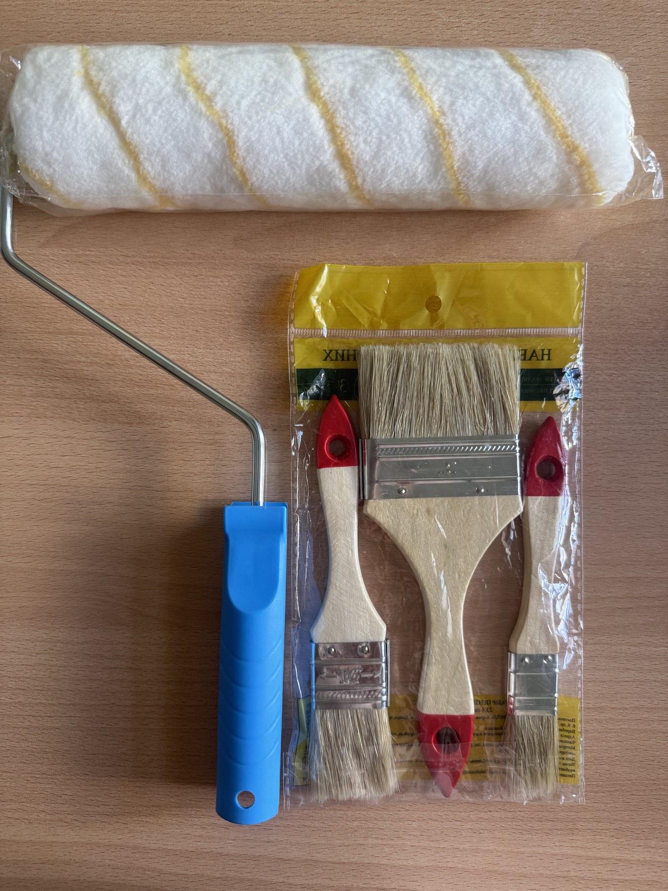 Пензлі малярні комплект №3 3 шт. 1" 25,4 мм/1,5" 38,1 мм/3" 76,2 мм з валиком з ручкою 250х40х6 мм (26677746)