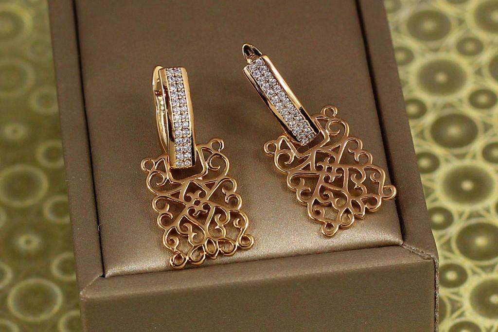 Серьги Xuping Jewelry Две дорожки с ажурными прямоугольниками 2,8 см Золотистый (2270172572)