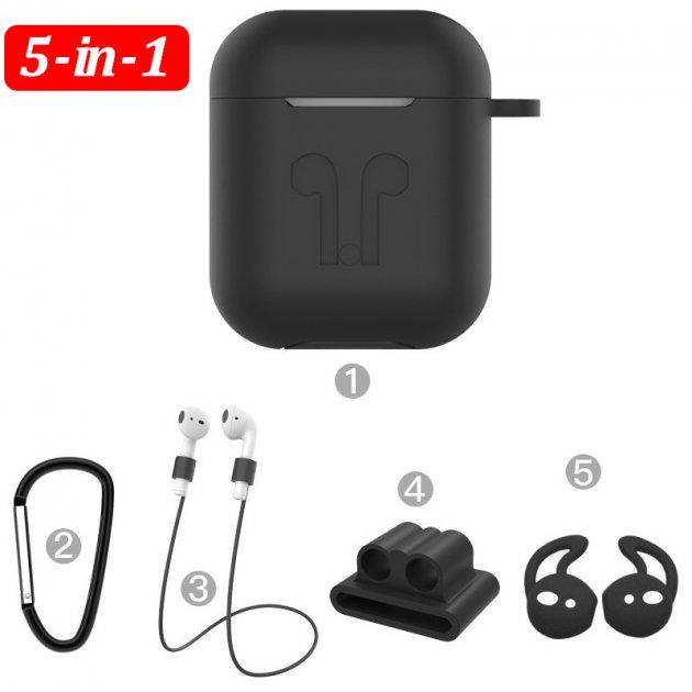 Чехол силиконовый 5 в 1 DS Case для Apple AirPods/AirPods 2 Black (343573233) - фото 4