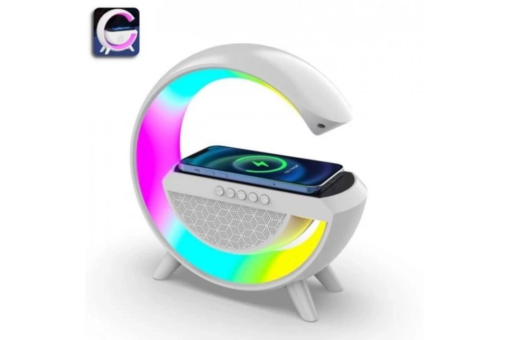 Лампа-нічник смарт настільна BT-2301 RGB Rainbow Light-Wireless з Bluetooth колонкою бездротова зарядка White (374372) - фото 2