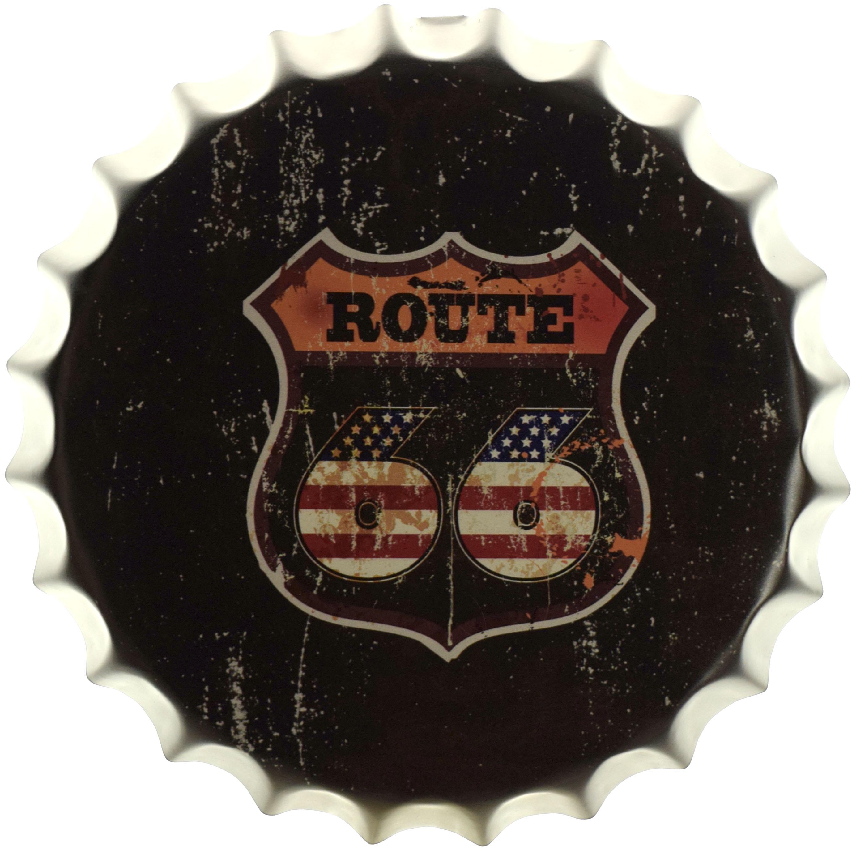 Табличка металлическая Route 66 Черный Фон крышка 35 см