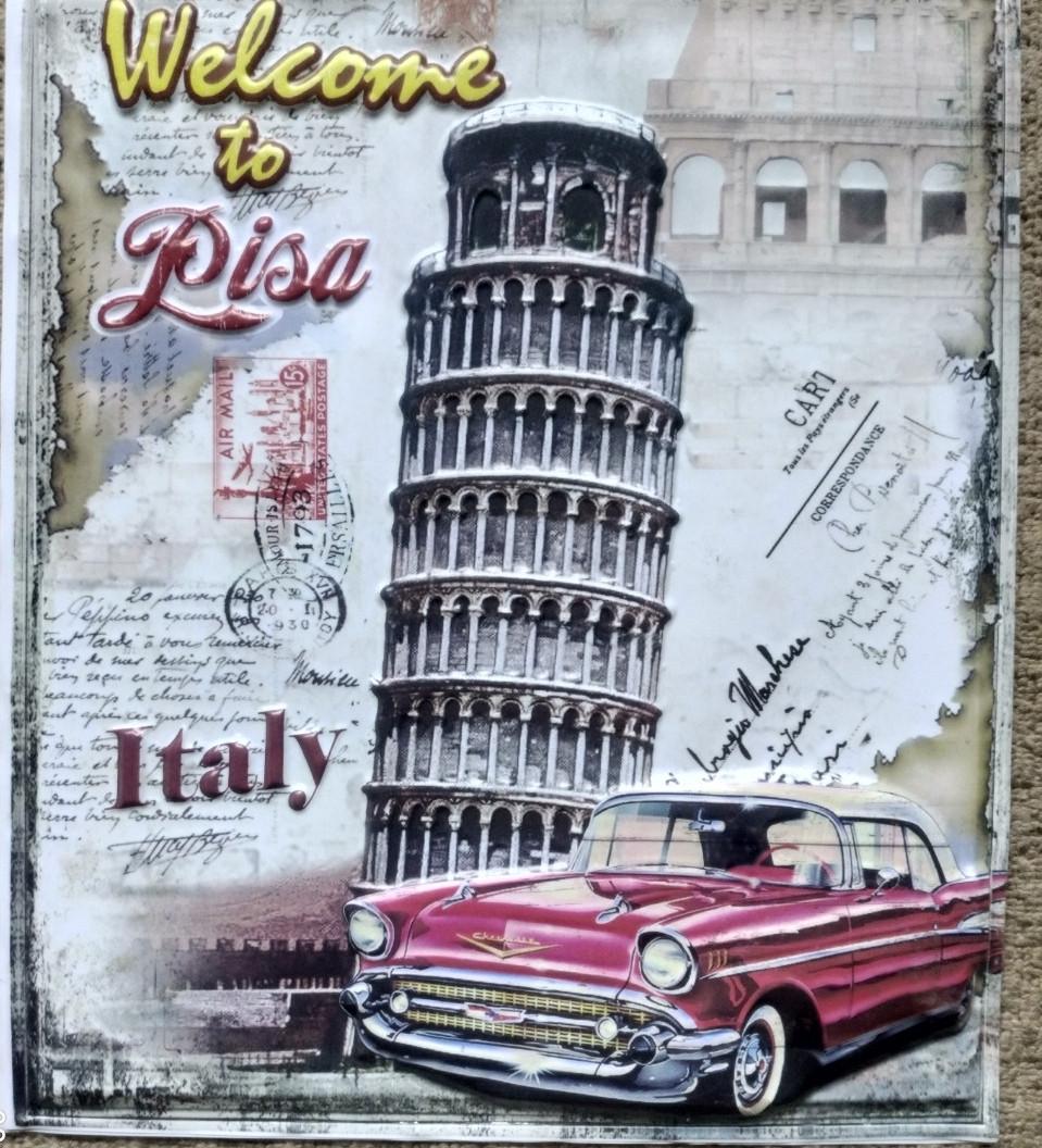 Наклейка виниловая на стену Пизанская башня Welome to Pisa лист 26х31 см (Б294-3Д)