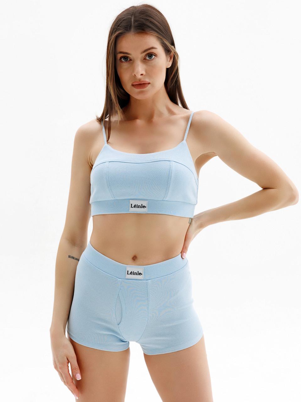 Комплект нижньої білизни жіночий Leinle топ/труси-шорти бавовна XS Блакитний (1819/46048) - фото 1 Комплект нижньої білизни жіночий Leinle топ/труси-шорти бавовна XS Блакитний (1819/46048) - фото 1