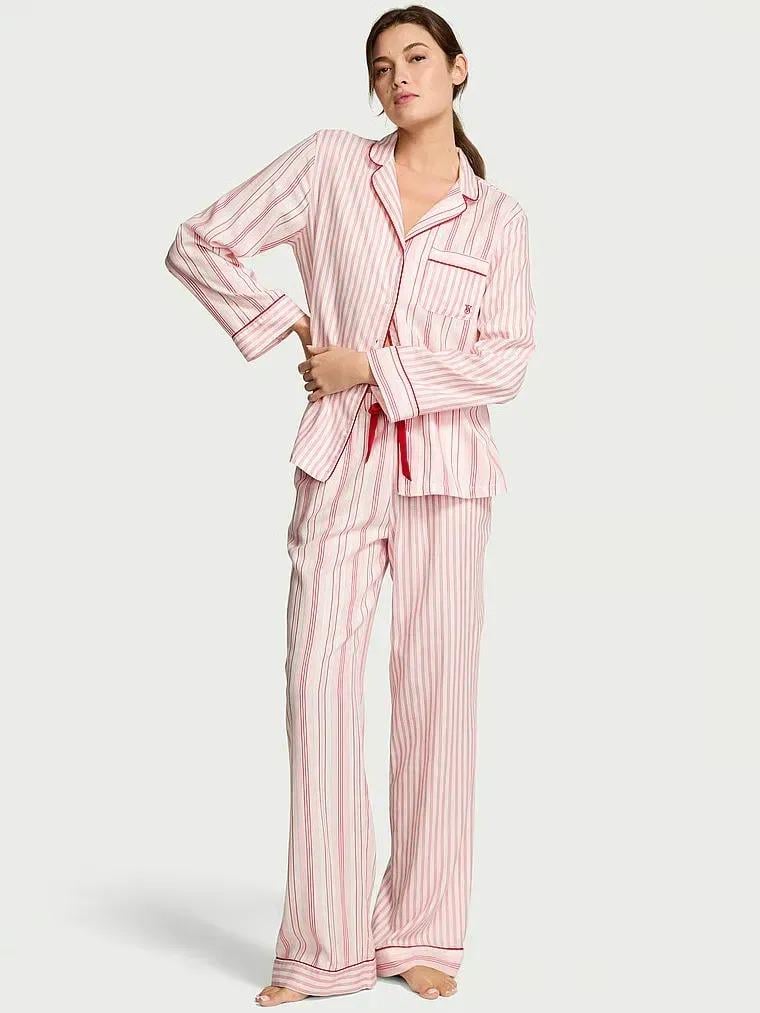 Пижама фланель Victoria's Secret Flannel Long Pajama Set Pink Regular S Белый (27178667D)