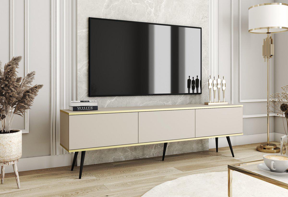 Тумба под телевизор Perfect Home Oro RTV175 3-дверная с черными ножками Бежевый (PFH-091337)