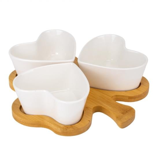 Набір піал Elisey Смак життя керамічний 24 см на бамбуковій підставці 3 шт. Білий (135-81-9184-026)