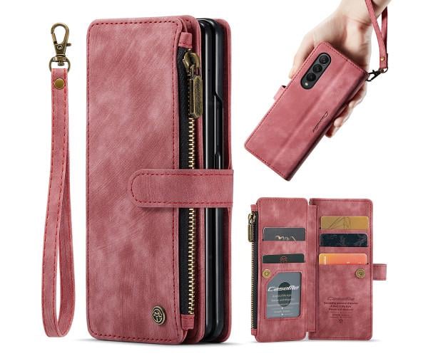 Чехол-кошелек CaseMe Retro Leather для Samsung Galaxy Fold4, Малиновый