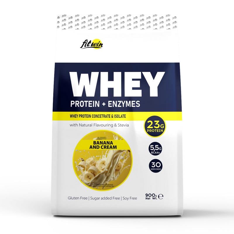 Протеин сывороточный FitWin Whey Protein + Enzymes 900 г Банан со сливками Протеин сывороточный FitWin Whey Protein + Enzymes 900 г Банан со сливками