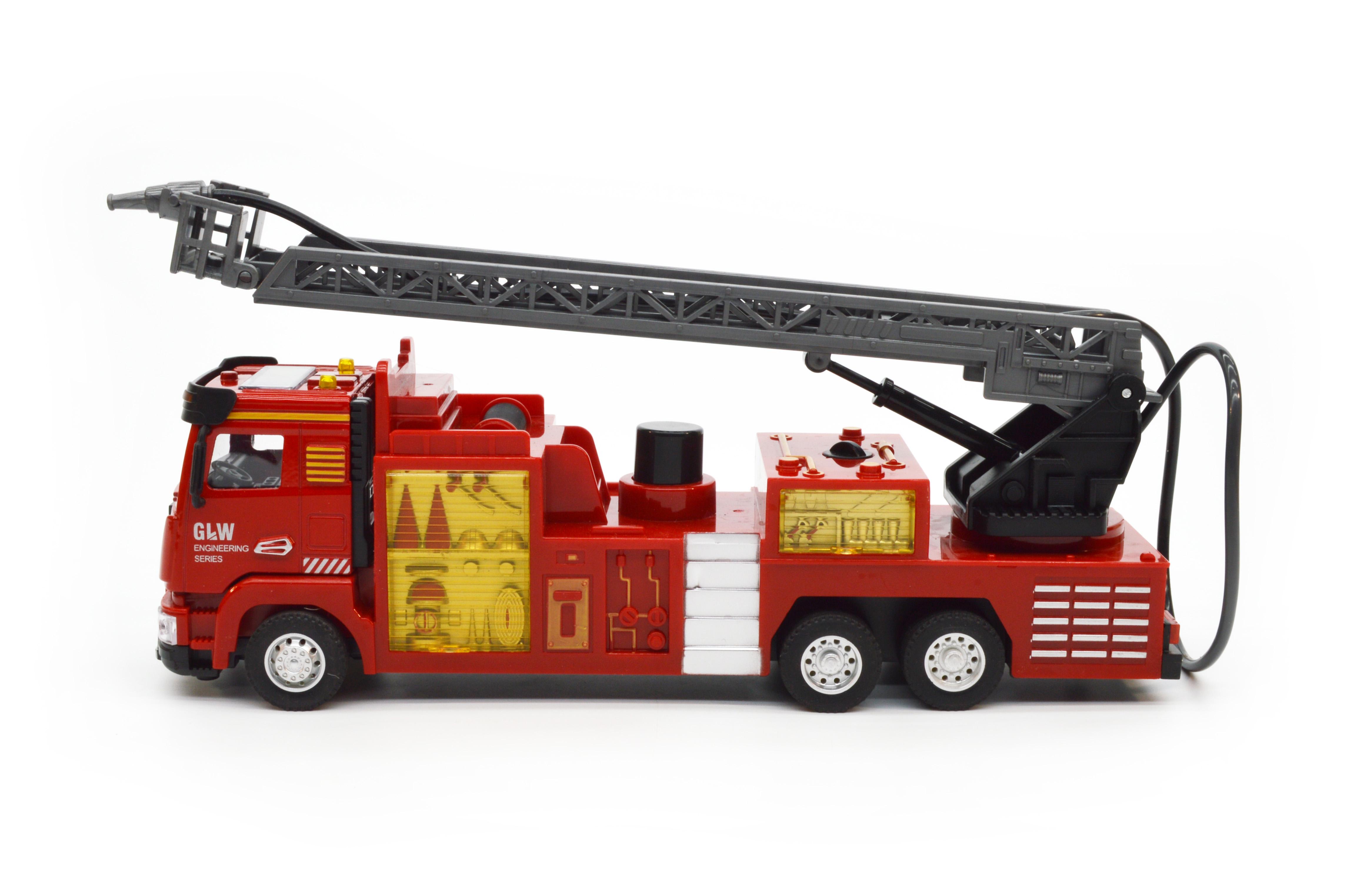 Модель пожежної машини з металевою кабіною інерція звуки світло розсувна драбина помпа (16041) - фото 2