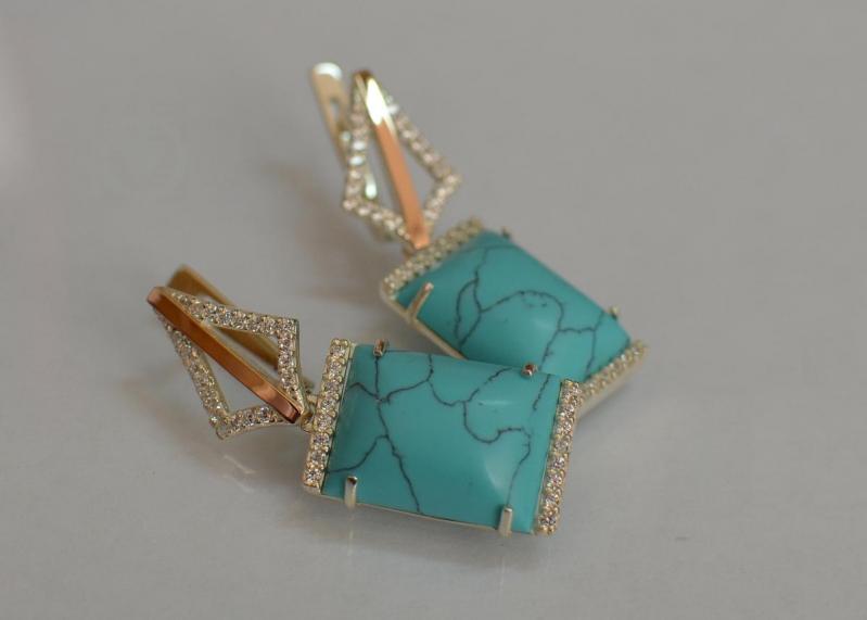 Срібні сережки Sil з кабашонами 146s-6 Бірюзовий (Sil-1151)