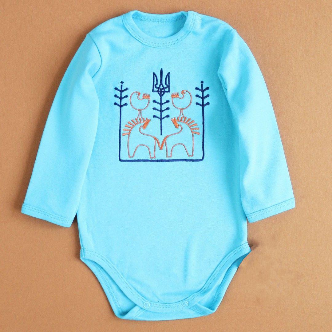 Боди с вышивкой Трезубец 62 см 0-3 мес Бирюзовый (2679650041)