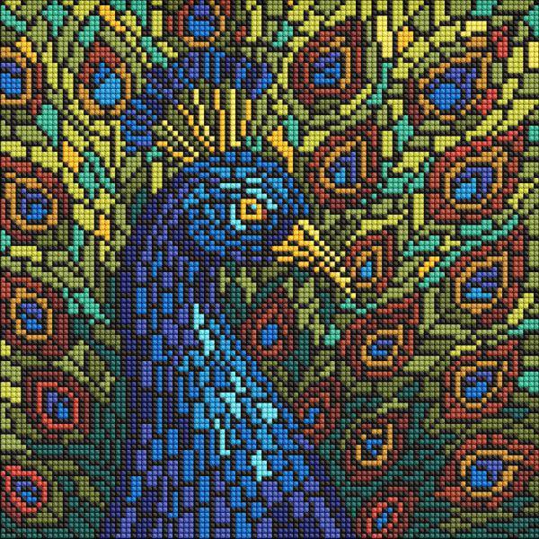 Алмазная мозаика Ideyka Витраж Павлин 30x30 см (Id-AMO8323)