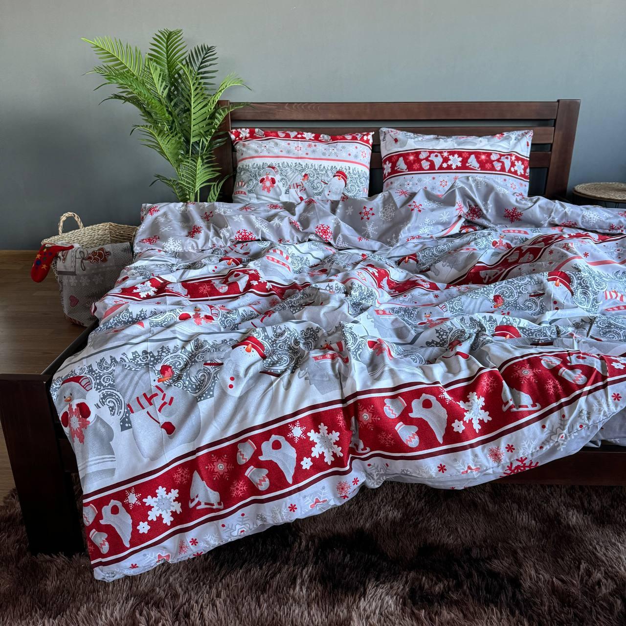 Постельное белье Новогоднее евро 200х215 см наволочки 50х70 см 2 шт. Серый (Д-post-ng-001-03) - фото 4