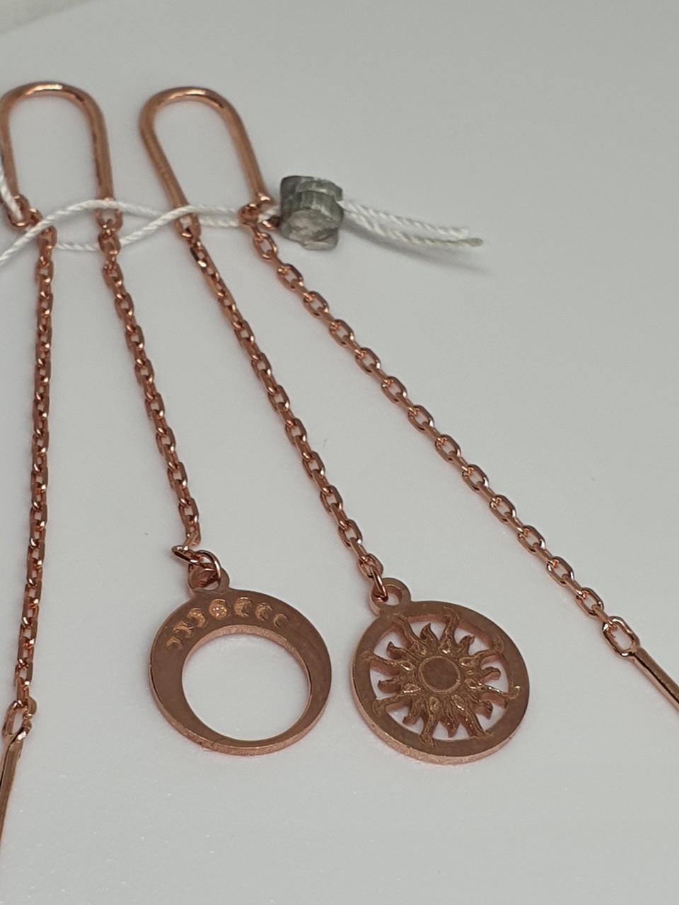 Серебряные серьги протяжки ОЛОК солнце и луна 925 пробы позолота (2597321785)