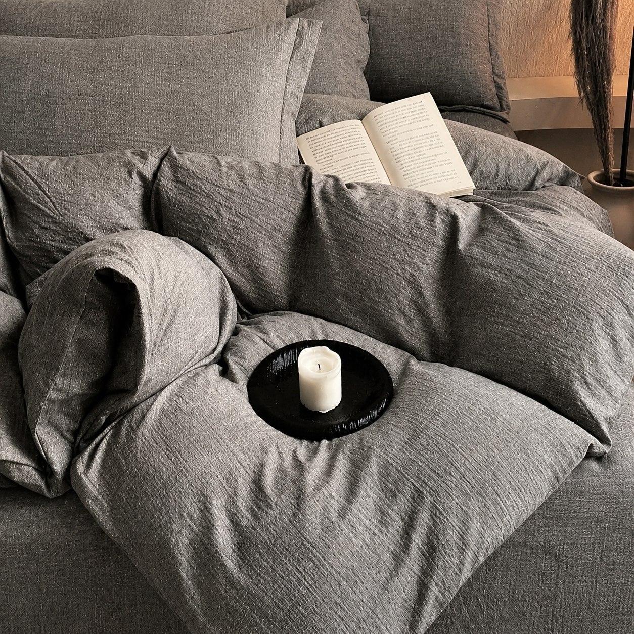 Комплекты постельного белья Colorful Home с текстурой льна с простыней на резинке двуспальная Серый (35454423)