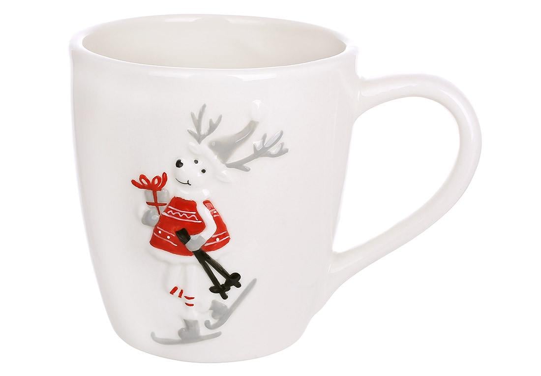 Кружка керамическая Bona Di Олень на лыжах 450 мл Белый (834-418)